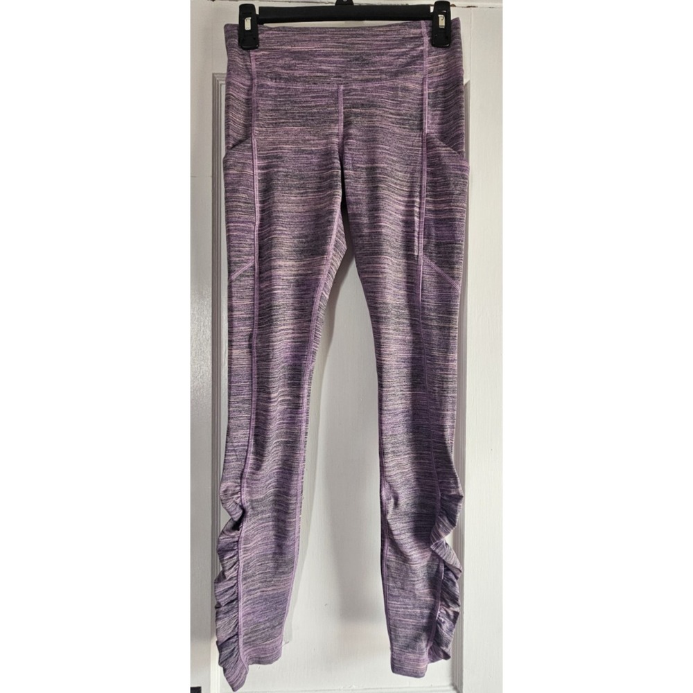LULULEMON speed tight IV space dye camo tender violet‎ ruffle legs womans 6